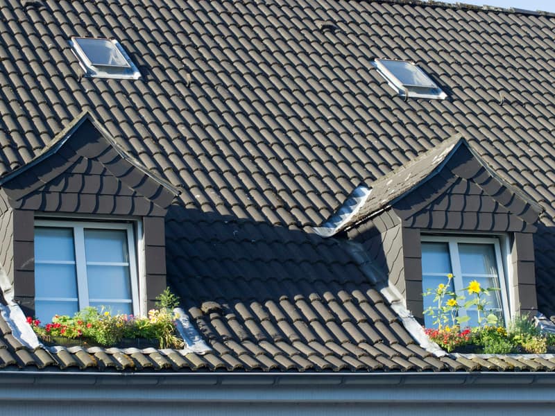 A clean, moss-free tiled roof with dormer windows on a house
